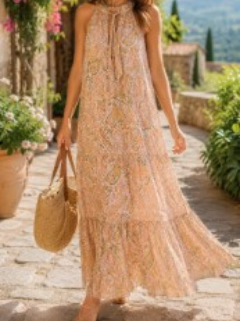 Cynthia Steffe NWT Paisley Maxi Dress Bright Marigold Tie Back Size Small